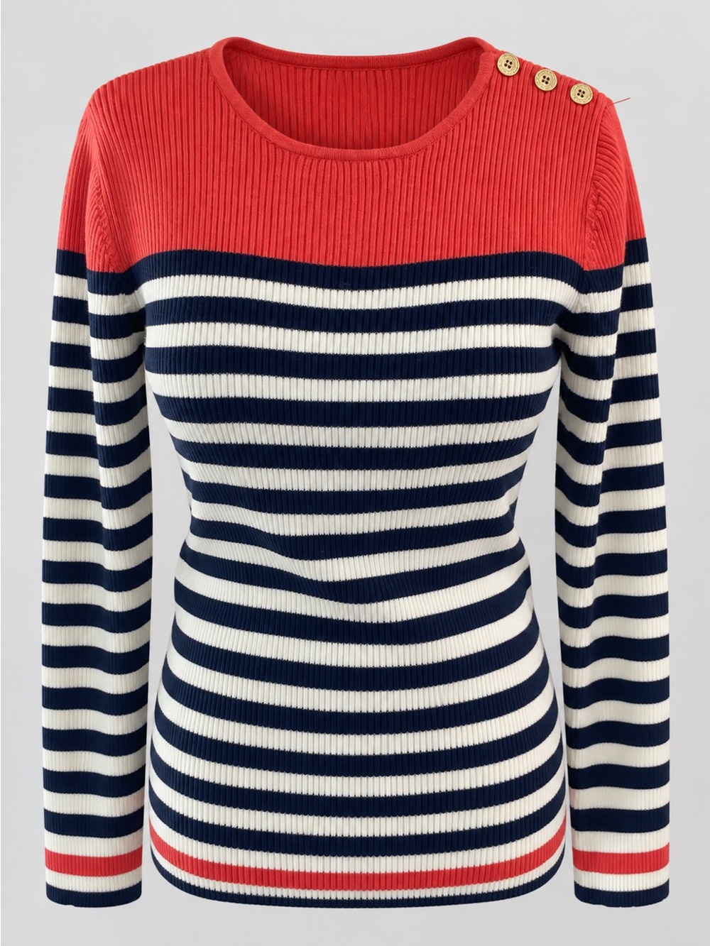 Lauren Ralph Lauren Nautical Striped Ribbed Sweater Gold Buttons